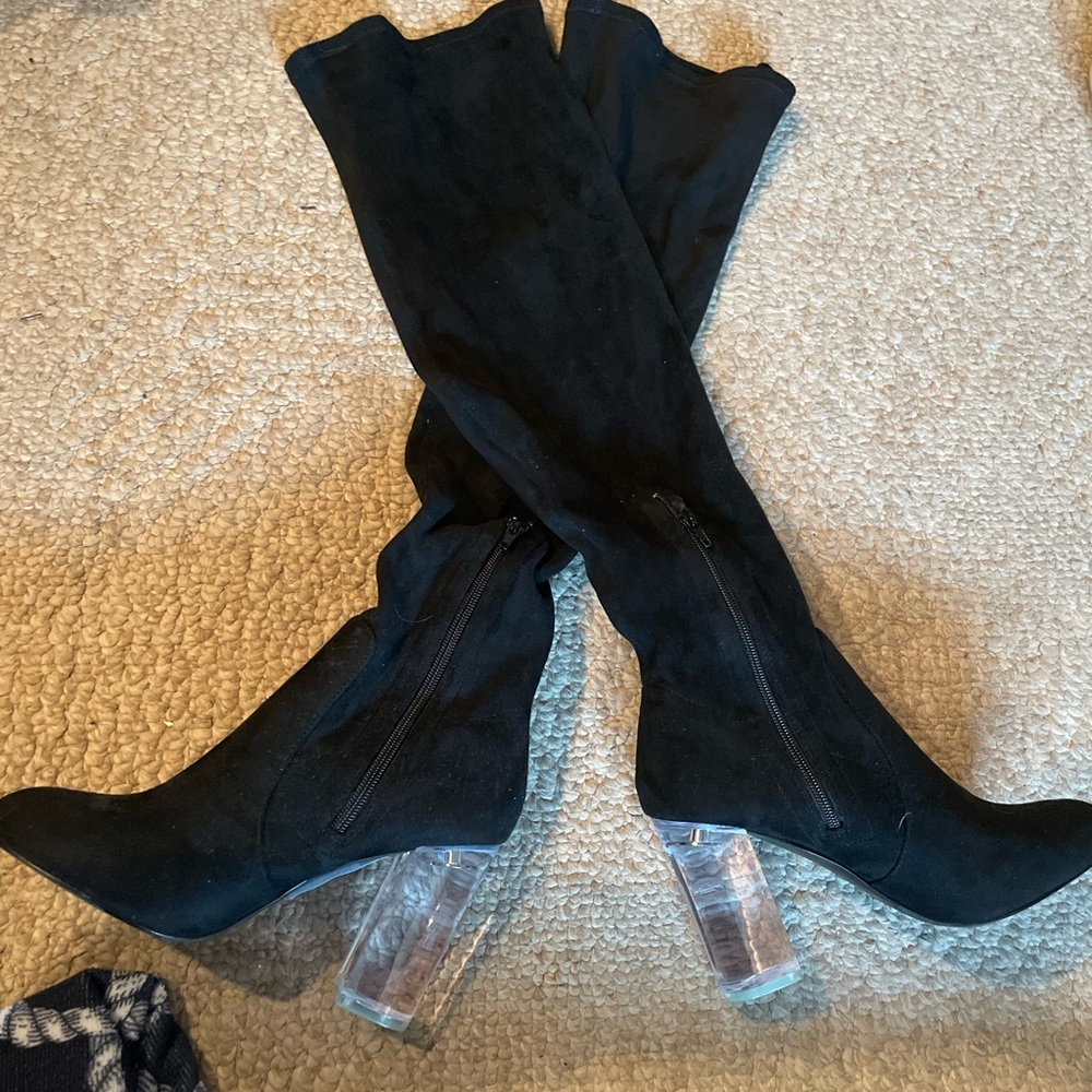 Thigh High Clear Heeled Boots